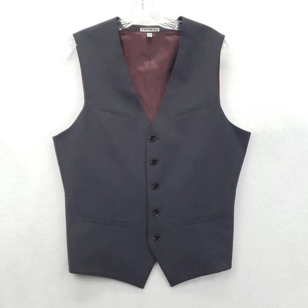 Express Vest Mens Small Gray Suit Waistcoat Five Button Adjustable Back Formal
